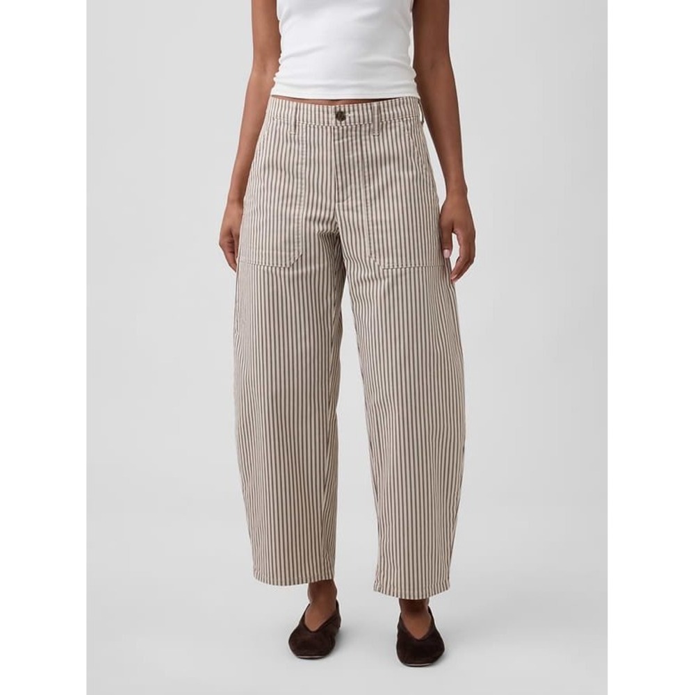 NWT GAP Mid Rise Barrel Pants Size 4 Brown Cream Striped Utility Trousers